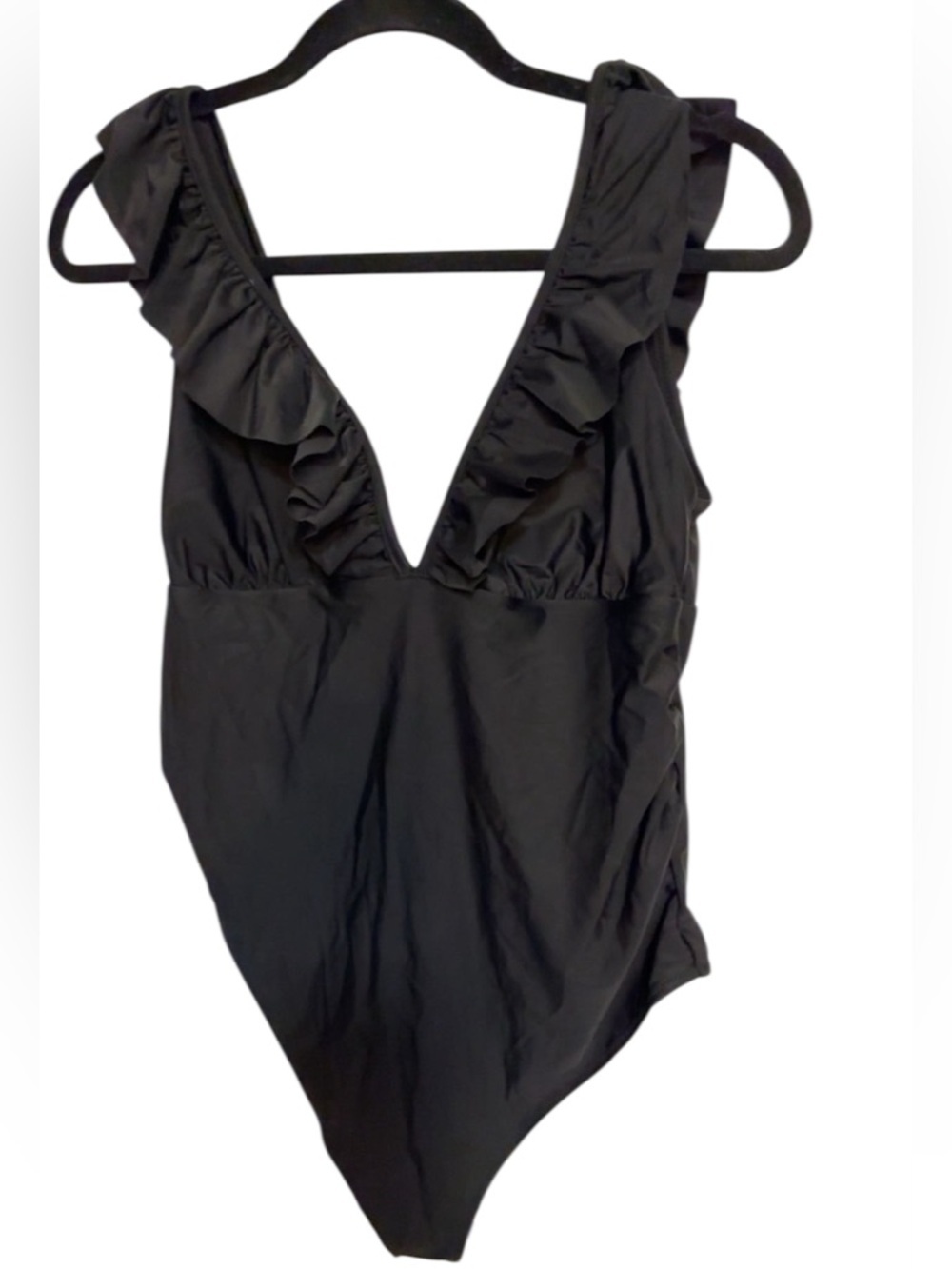Nordstrom Black Ruffle Deep-V One-Piece Swimsuit Sz M